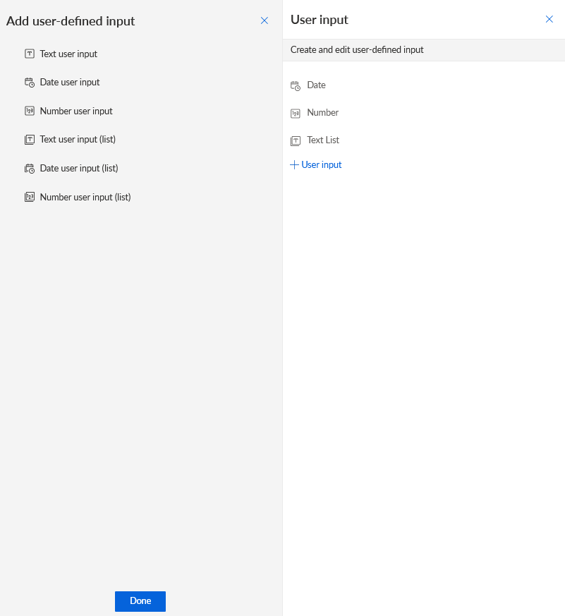 User input panel
